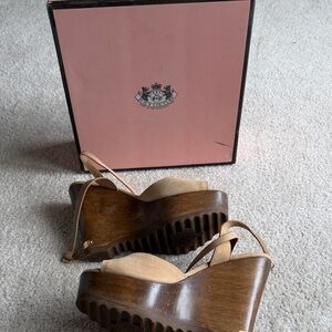 Juicy Couture Natural Nubuck Bette Wood Platform Wedge Sandals